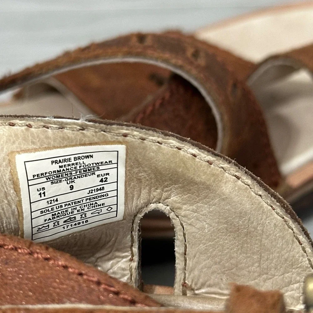 Merrell Sirah Lattice Wedge Sandals Womens 11‎ Brown Leather Buckle Comfort